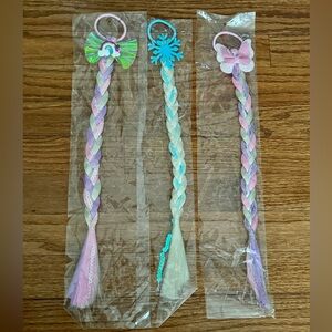 Trio of Novelty and Colorful Braided Hair Ties with 3D Details -NWOT